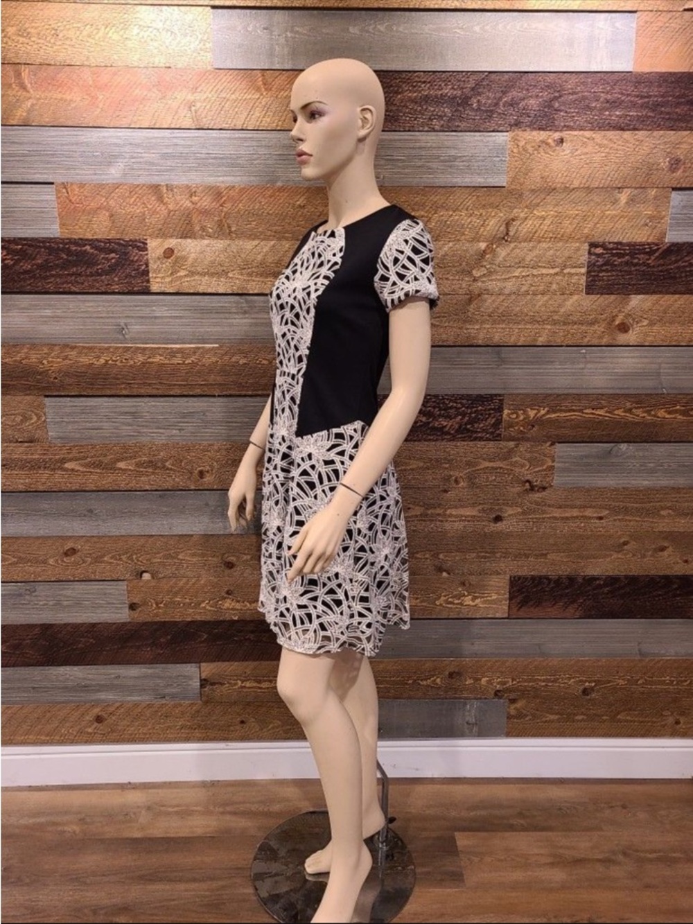New York & Company Black and White Lace-Overlay Mini Dress